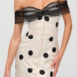 Cream Dress with Black Polka Dots and Sheer Overlay